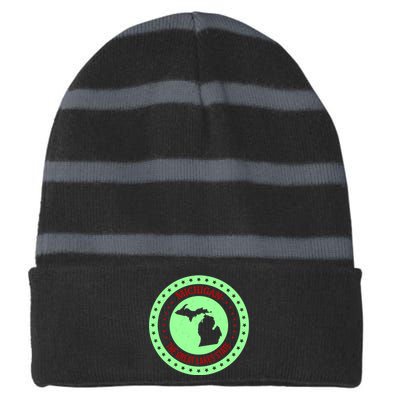 Retro Michigan The Great Lake State Logo Striped Beanie with Solid Band