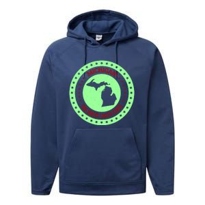 Retro Michigan The Great Lake State Logo Performance Fleece Hoodie