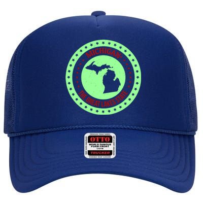 Retro Michigan The Great Lake State Logo High Crown Mesh Back Trucker Hat