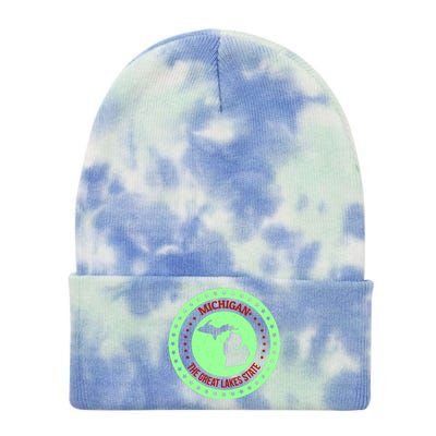 Retro Michigan The Great Lake State Logo Tie Dye 12in Knit Beanie