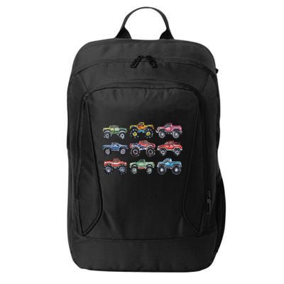 Retro Monster Trucks In A Row City Backpack