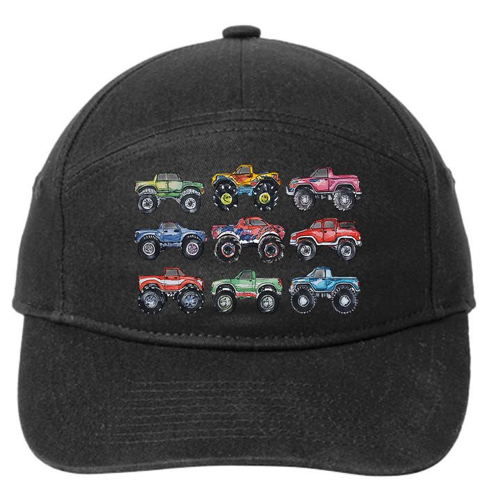 Retro Monster Trucks In A Row 7-Panel Snapback Hat