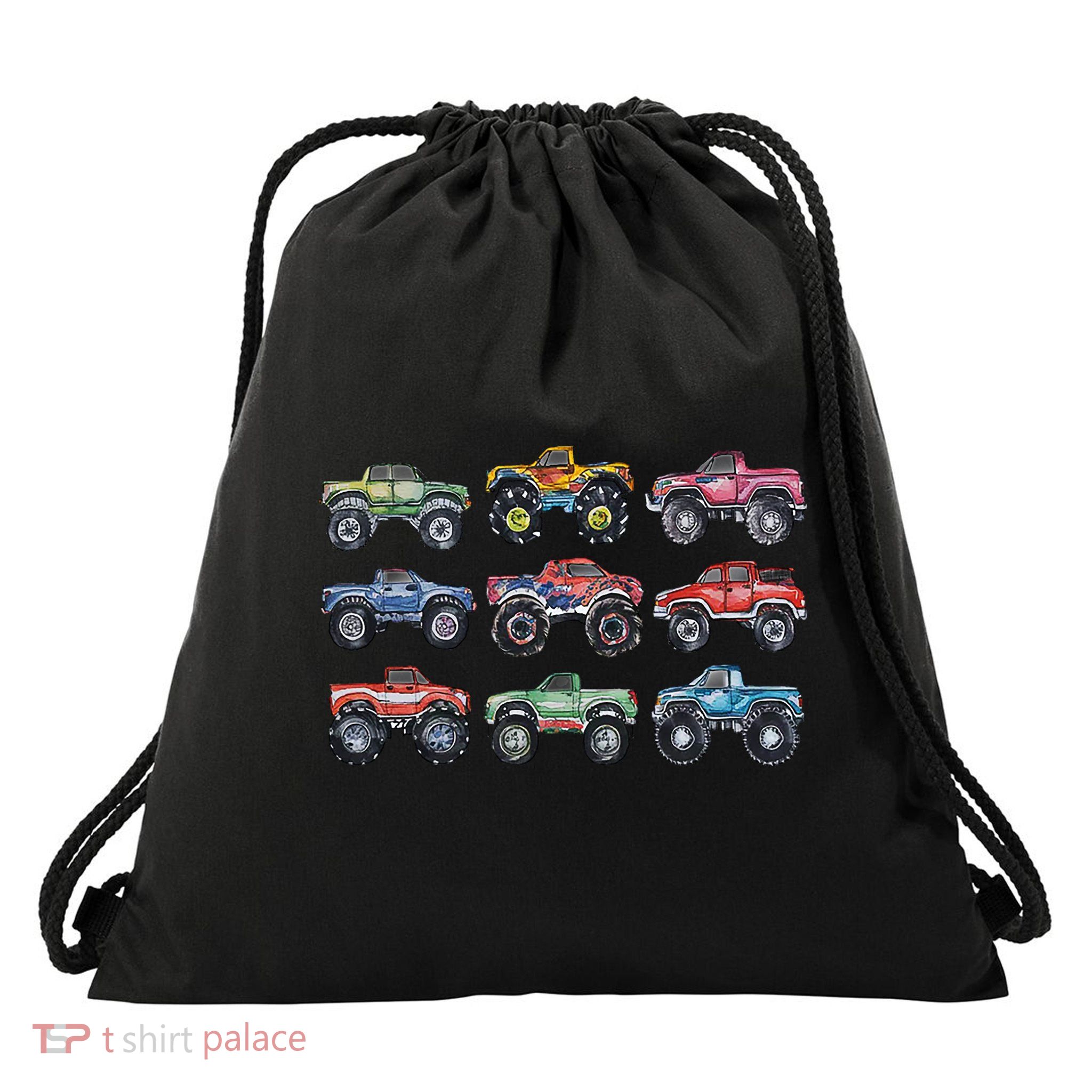 Retro Monster Trucks In A Row Drawstring Bag