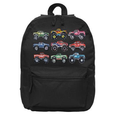 Retro Monster Trucks In A Row 16 in Basic Backpack