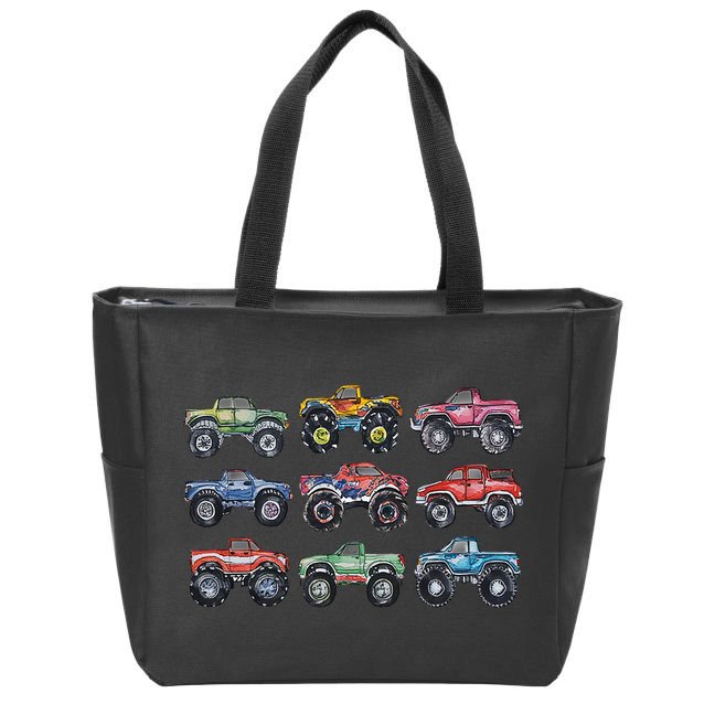 Retro Monster Trucks In A Row Zip Tote Bag