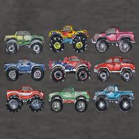 Retro Monster Trucks In A Row Vector Backpack