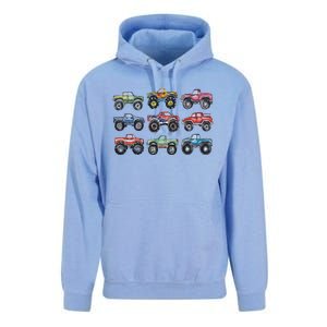 Retro Monster Trucks In A Row Unisex Surf Hoodie