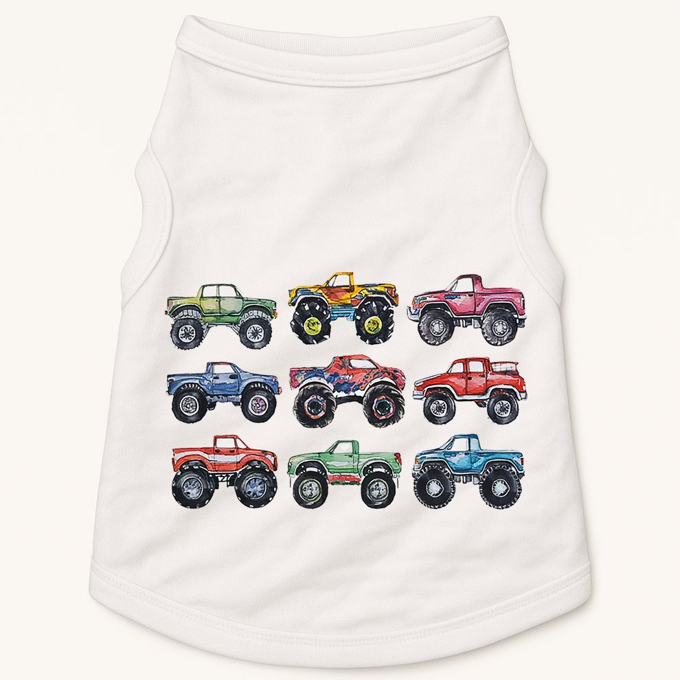 Retro Monster Trucks In A Row Doggie Tank