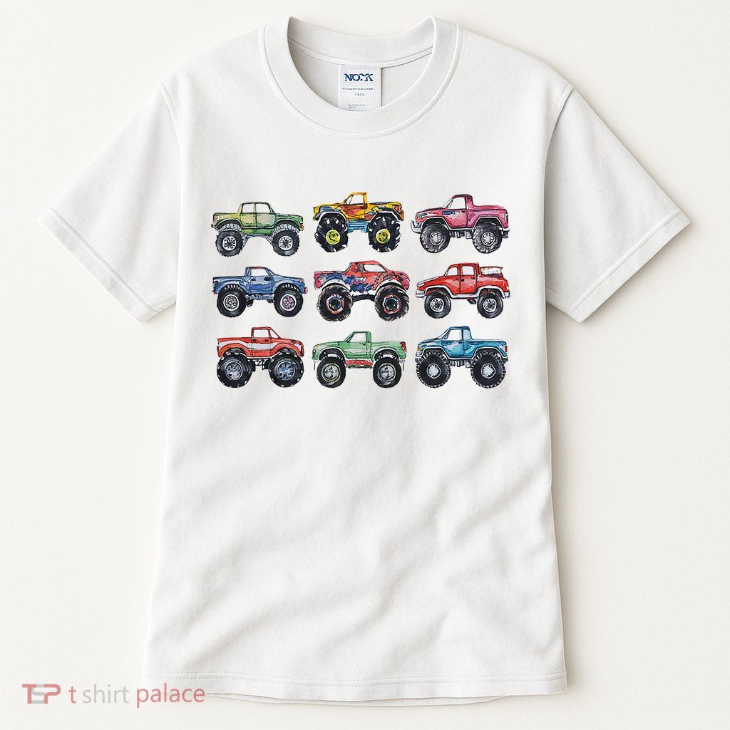 Retro Monster Trucks In A Row Tall T-Shirt