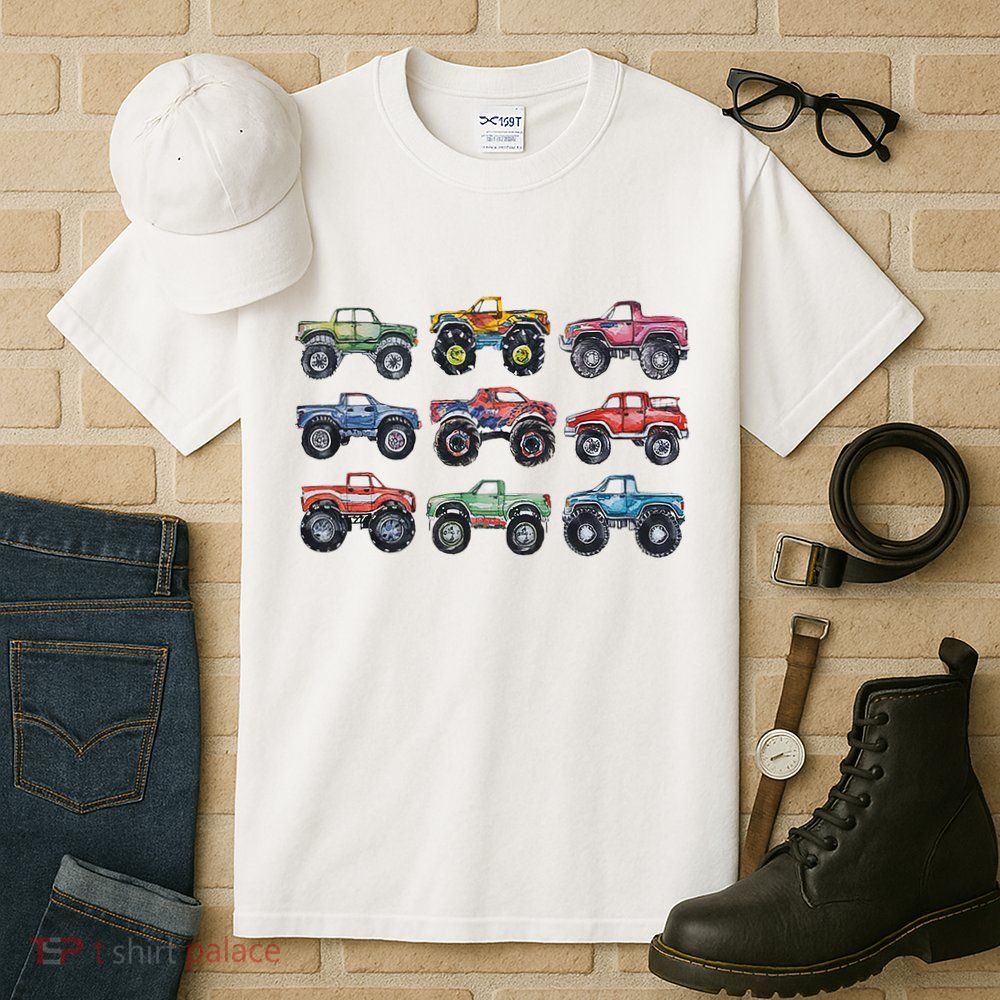 Retro Monster Trucks In A Row Tall T-Shirt