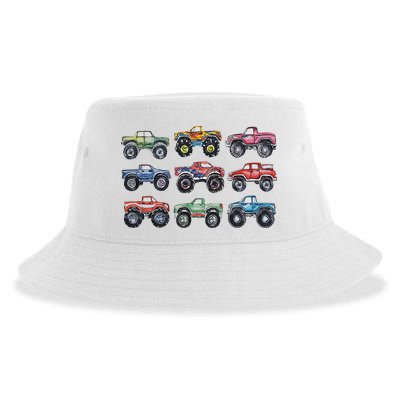Retro Monster Trucks In A Row Sustainable Bucket Hat