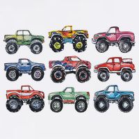 Retro Monster Trucks In A Row Sustainable Bucket Hat
