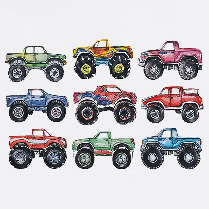 Retro Monster Trucks In A Row Sustainable Bucket Hat