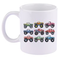 Retro Monster Trucks In A Row 11oz C Handle Ceramic Mug