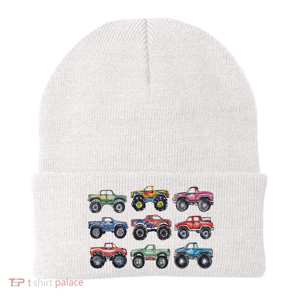 Retro Monster Trucks In A Row Beanie