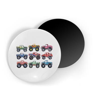 Retro Monster Trucks In A Row Magnet