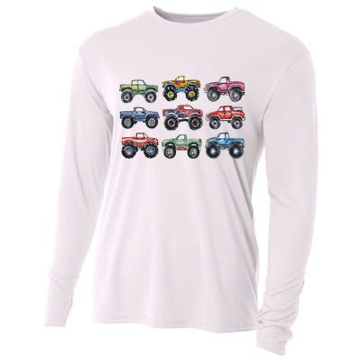 Retro Monster Trucks In A Row Cooling Performance Long Sleeve Crew
