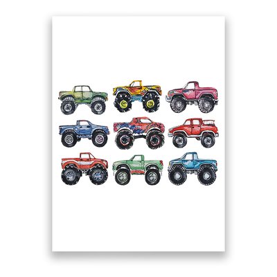 Retro Monster Trucks In A Row Poster