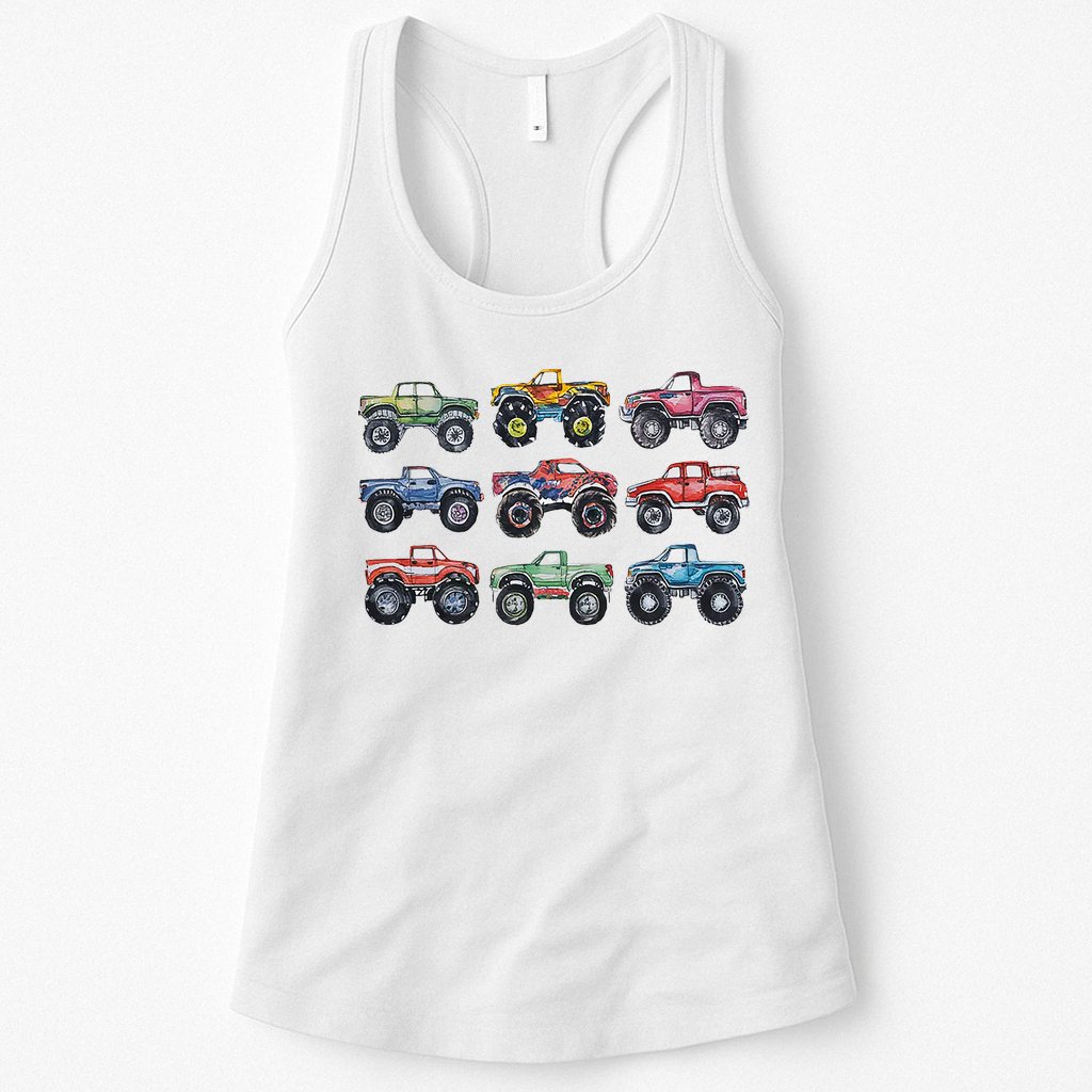 Retro Monster Trucks In A Row Womens Tank Top