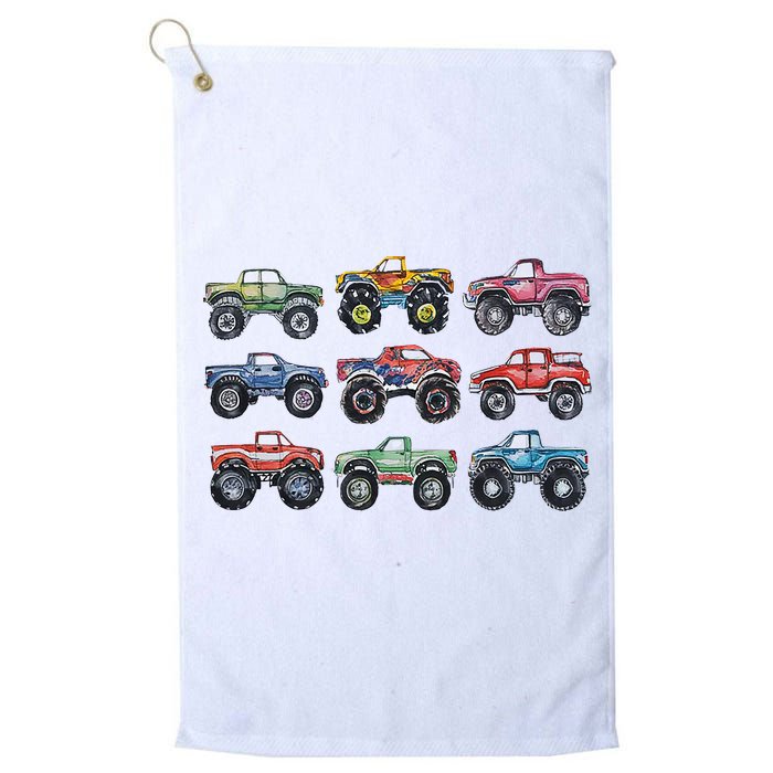 Retro Monster Trucks In A Row Golf Towel