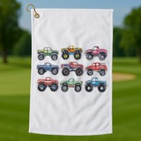 Retro Monster Trucks In A Row Golf Towel