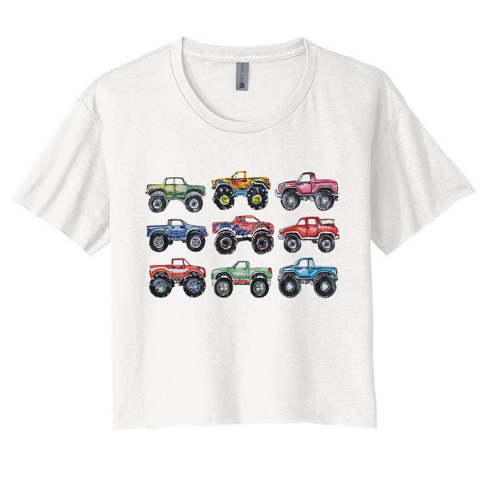 Retro Monster Trucks In A Row Crop Top