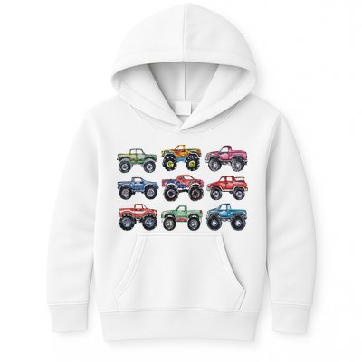 Retro Monster Trucks In A Row Kids Hoodie
