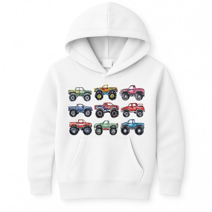Retro Monster Trucks In A Row Kids Hoodie