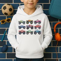 Retro Monster Trucks In A Row Kids Hoodie