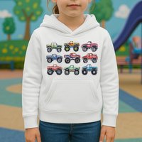 Retro Monster Trucks In A Row Kids Hoodie