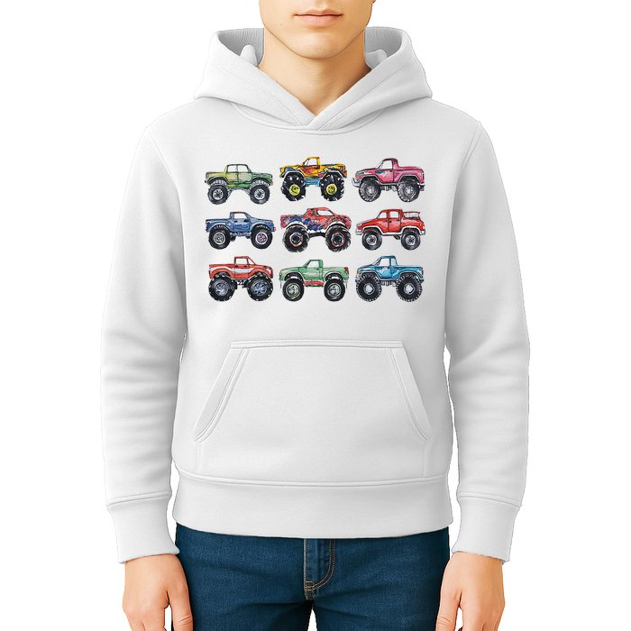 Retro Monster Trucks In A Row Kids Hoodie