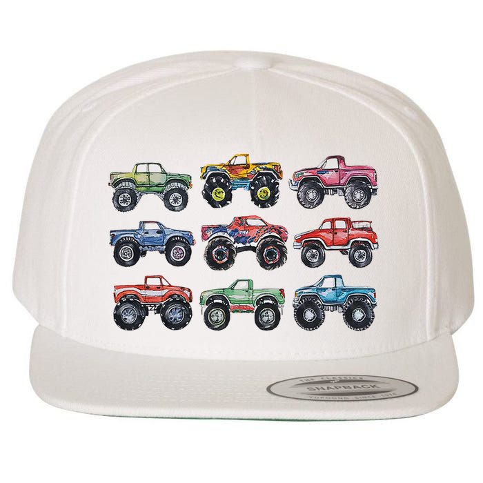 Retro Monster Trucks In A Row Wool Snapback Cap