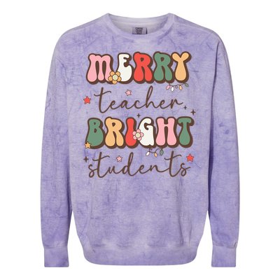 Retro Merry Teacher Bright Students Funny Christmas Teacher Gift Colorblast Crewneck Sweatshirt