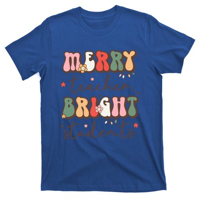 Retro Merry Teacher Bright Students Funny Christmas Teacher Gift T-Shirt