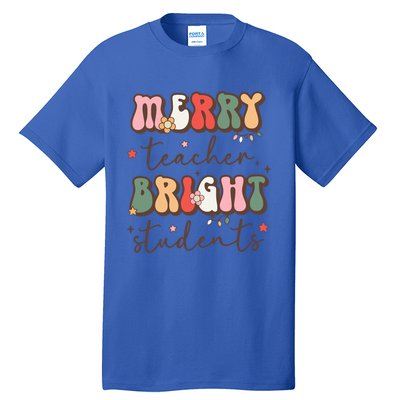 Retro Merry Teacher Bright Students Funny Christmas Teacher Gift Tall T-Shirt