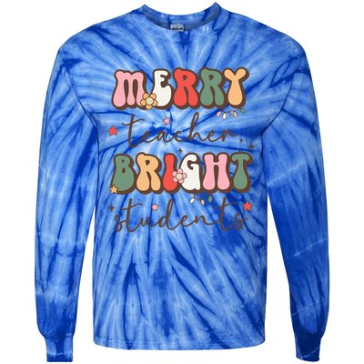 Retro Merry Teacher Bright Students Funny Christmas Teacher Gift Tie-Dye Long Sleeve Shirt