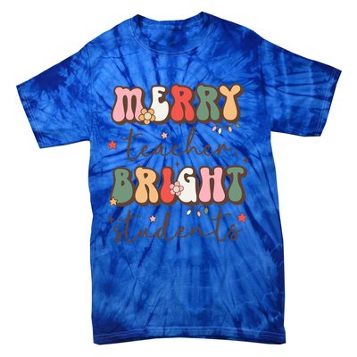 Retro Merry Teacher Bright Students Funny Christmas Teacher Gift Tie-Dye T-Shirt