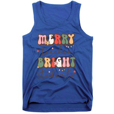 Retro Merry Teacher Bright Students Funny Christmas Teacher Gift Tank Top