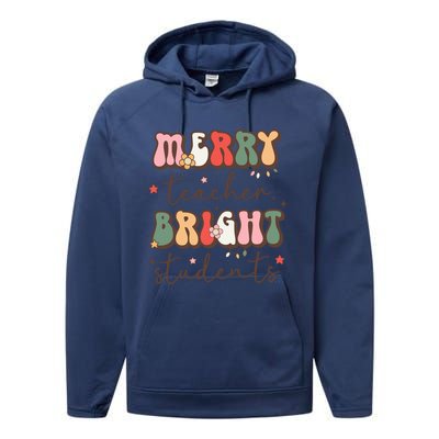 Retro Merry Teacher Bright Students Funny Christmas Teacher Gift Performance Fleece Hoodie