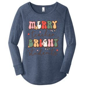 Retro Merry Teacher Bright Students Funny Christmas Teacher Gift Women's Perfect Tri Tunic Long Sleeve Shirt