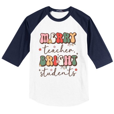 Retro Merry Teacher Bright Students Funny Christmas Teacher Gift Baseball Sleeve Shirt