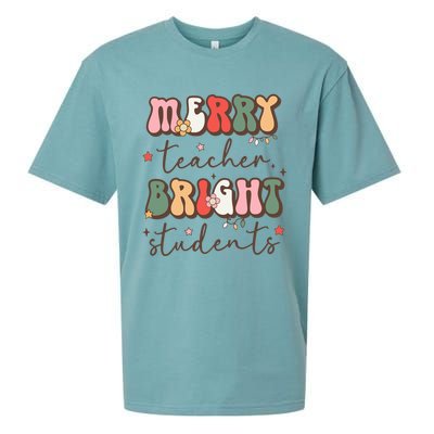 Retro Merry Teacher Bright Students Funny Christmas Teacher Gift Sueded Cloud Jersey T-Shirt