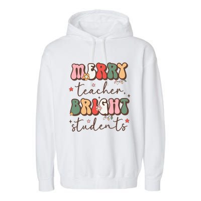 Retro Merry Teacher Bright Students Funny Christmas Teacher Gift Garment-Dyed Fleece Hoodie