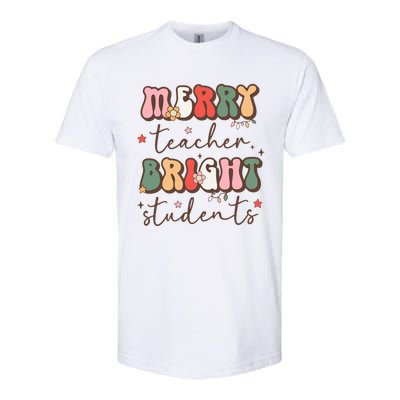 Retro Merry Teacher Bright Students Funny Christmas Teacher Gift Softstyle CVC T-Shirt