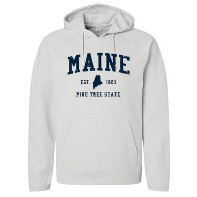 Retro Maine T Vintage State Sports Design Performance Fleece Hoodie