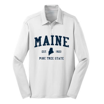 Retro Maine T Vintage State Sports Design Silk Touch Performance Long Sleeve Polo