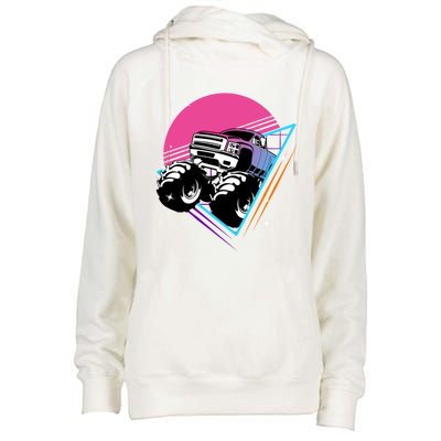 Retro Monster Truck Show Gift Vintage Monster Trucks Gift Womens Funnel Neck Pullover Hood