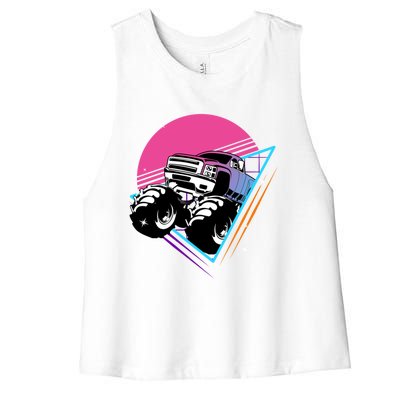 Retro Monster Truck Show Gift Vintage Monster Trucks Gift Women's Racerback Cropped Tank