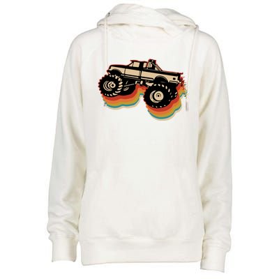 Retro Monster Truck Show Gift Vintage Monster Trucks Gift Womens Funnel Neck Pullover Hood