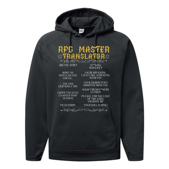 Rpg Master Translator D20 Tabletop Games Funny Rpg Gamer Performance Fleece Hoodie